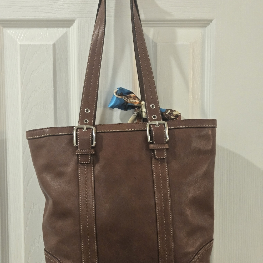 Coach Brown Leather Purse with Scarf Accent - Picture 5 of 14
